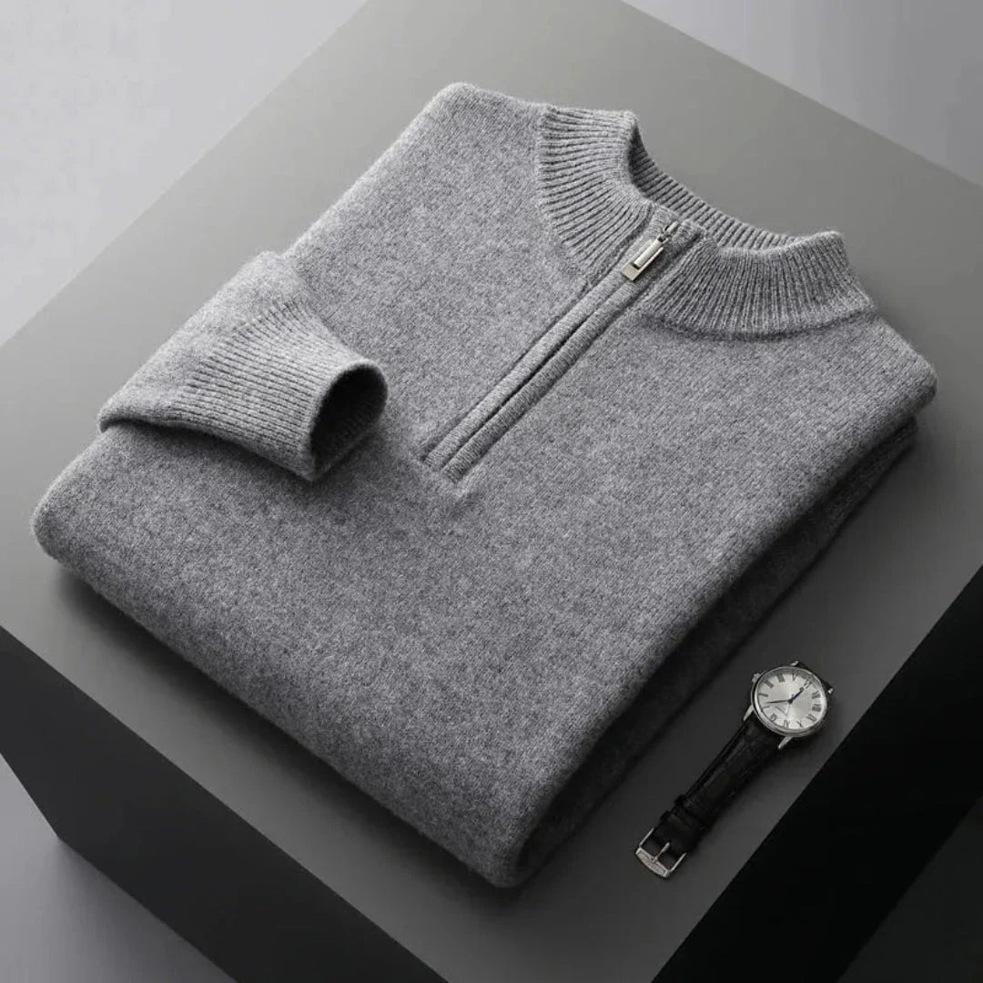Cooper men's gray merino wool half-zip sweater smart casual ultra-soft breathable premium knit