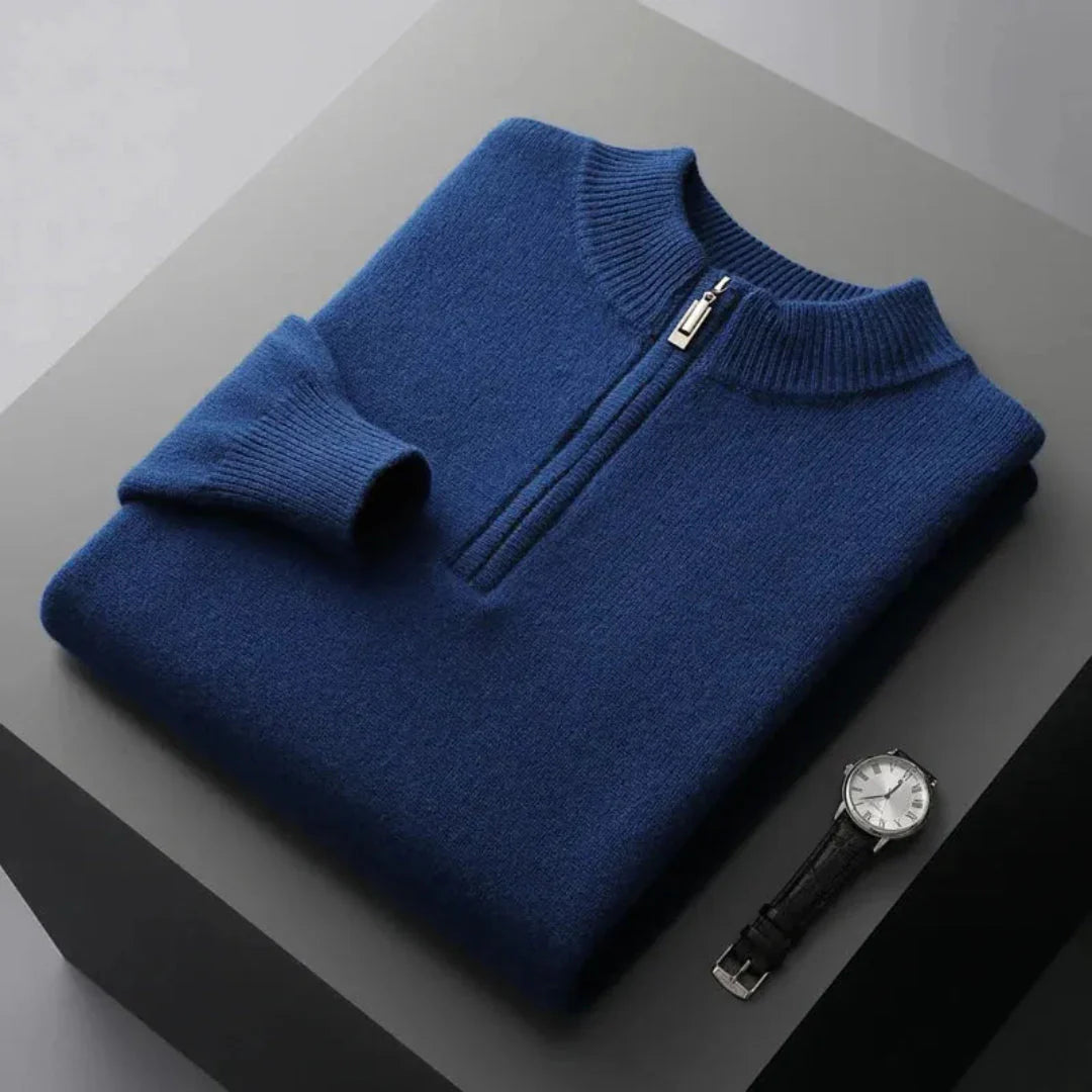 Cooper navy merino wool half-zip sweater slim fit smart casual ultra-soft premium knit