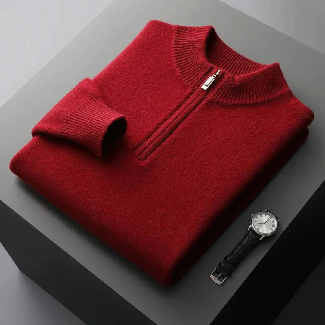 Cooper navy merino wool half-zip sweater smart casual ultra-soft premium breathable men's layering piece