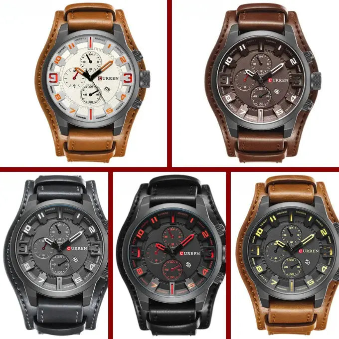 Men's Logan chronograph leather watch brown strap three sub-dials scratch resistant glass daily wear