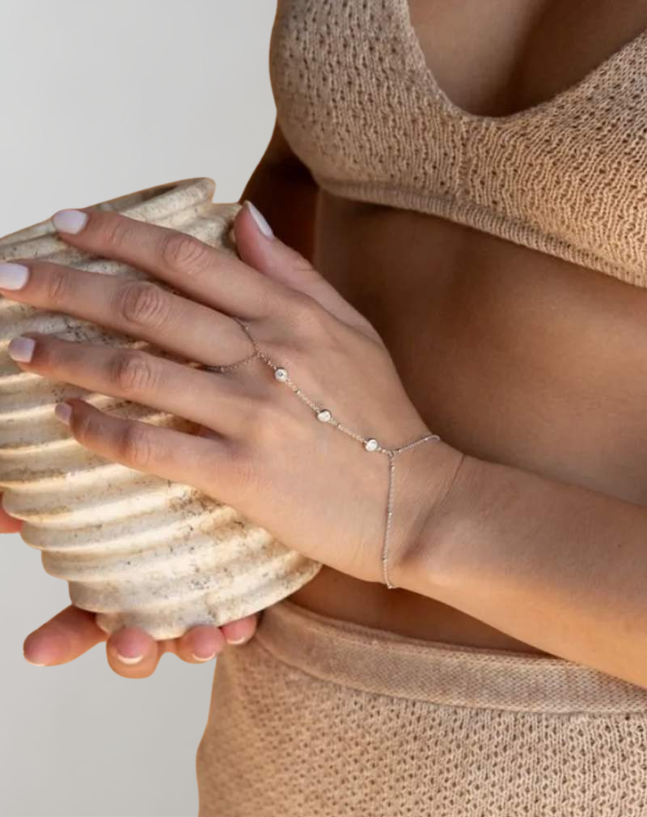 Eliza crystal hand chain bracelet ring-to-wrist design delicate silver glamour festival jewelry