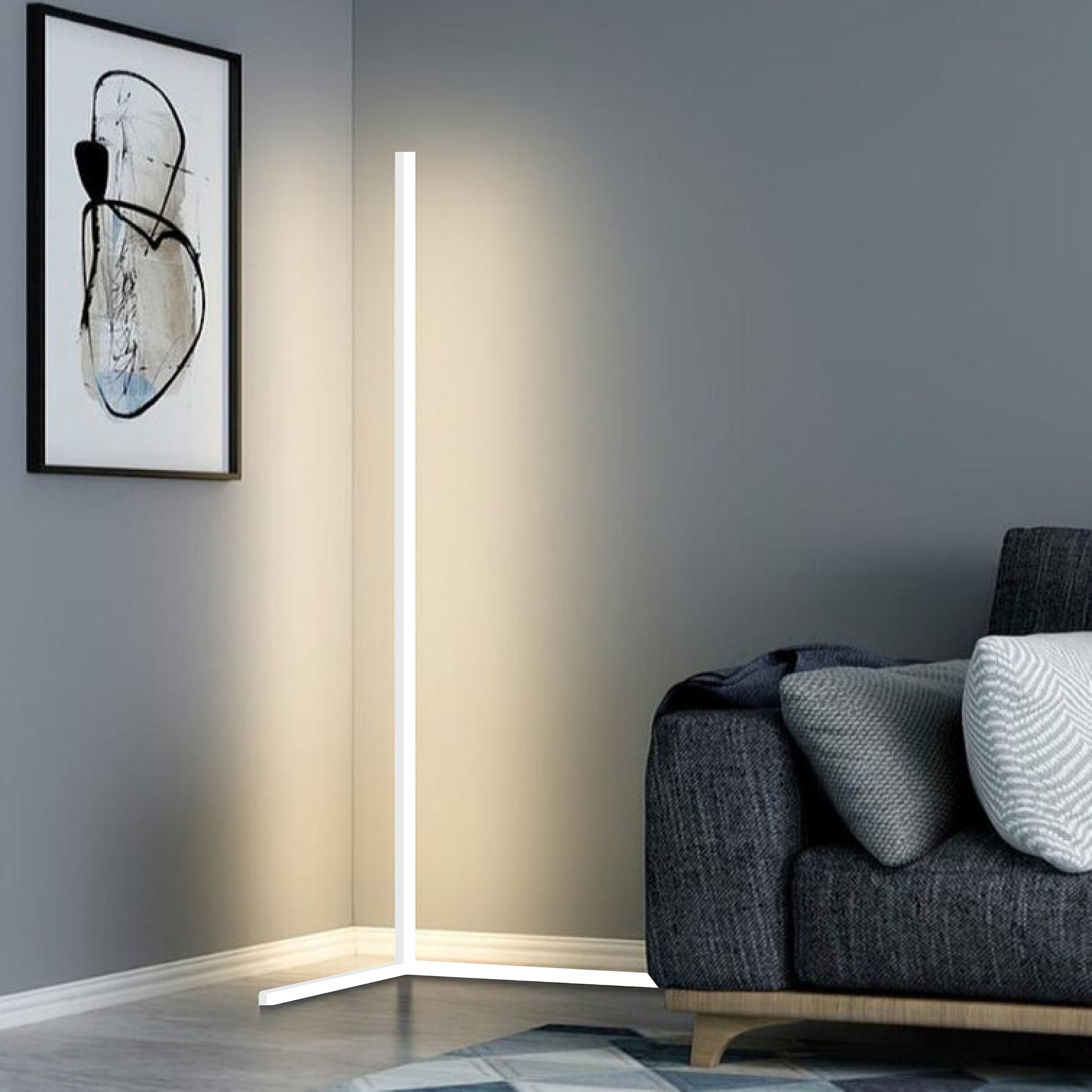 Slim LED corner lamp adjustable brightness minimalist design for small apartments and living rooms
