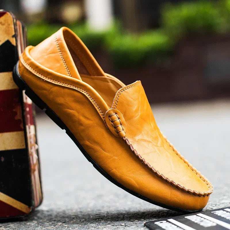 Cort tan leather loafer hand-stitched detailing slip-on breathable urban professional warm-weather style