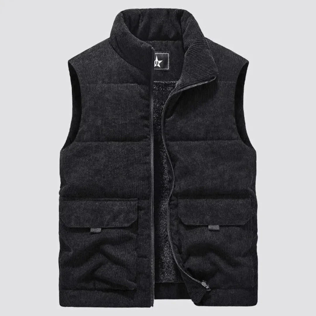 Men's sherpa-lined corduroy vest warm full-zip outdoor layering piece with plush fleece interior