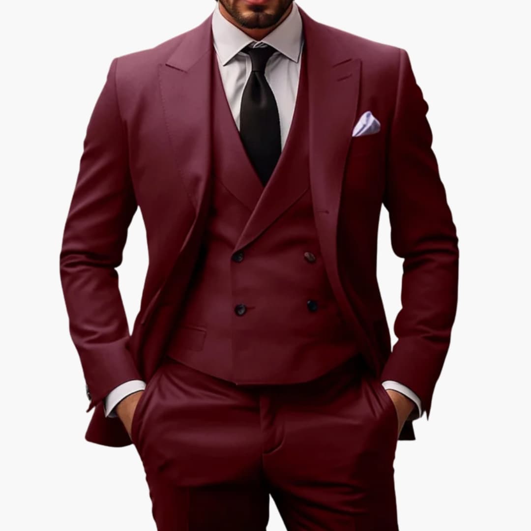 Men's navy blue 3-piece suit jacket vest pants structured fit formal professional events