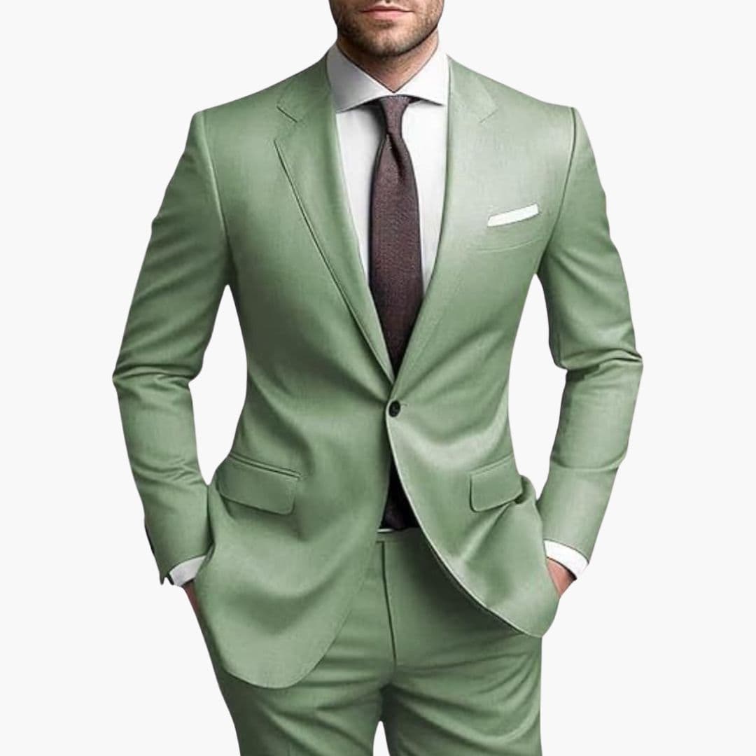 Slim fit men's navy suit one-button notched collar jacket modern tailored silhouette formal wear