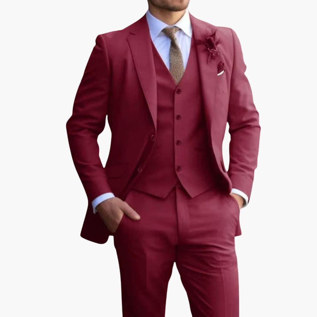 Men's premium three-piece suit set with notched lapel jacket, vest, and pants for formal events