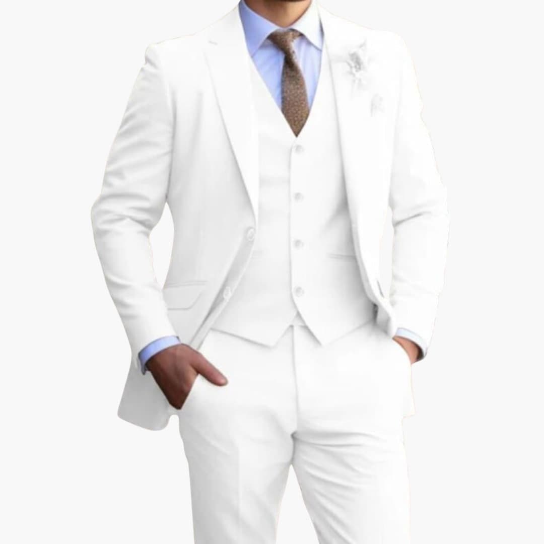 Men's premium three-piece suit set with notched lapel jacket, vest, and pants for formal events