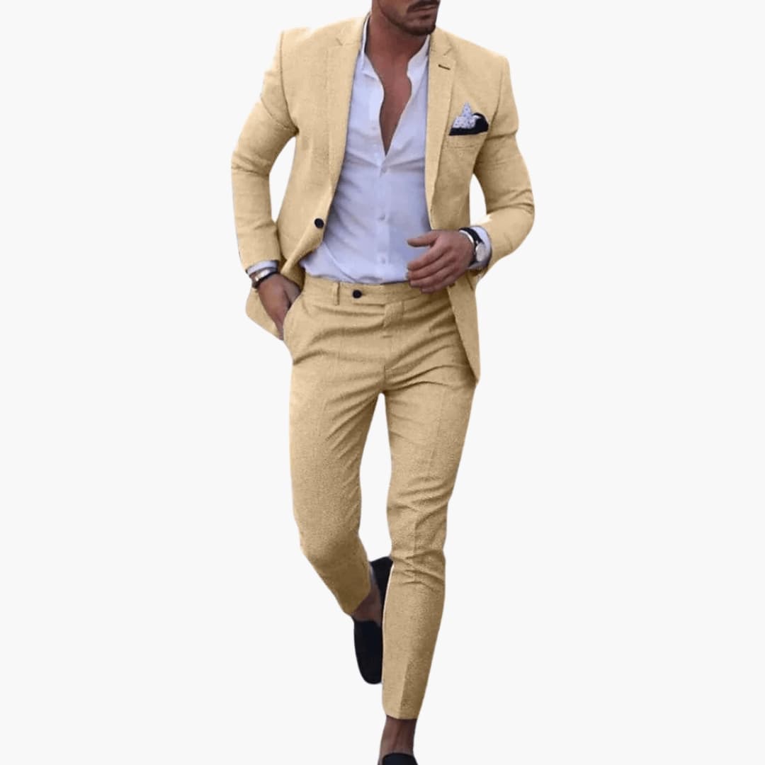 Men's slim-fit executive suit set, coordinated jacket and pants in classic professional style