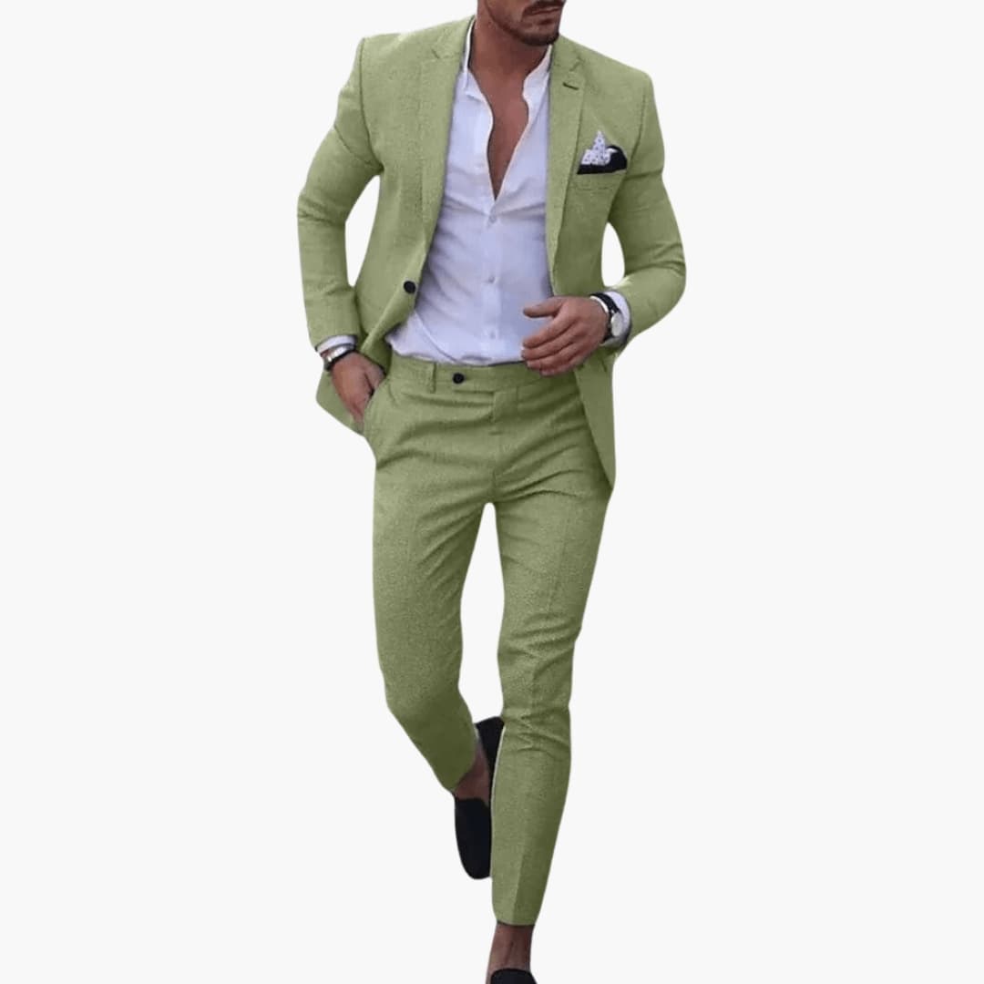 Men's slim-fit executive suit set, coordinated jacket and pants in classic professional style