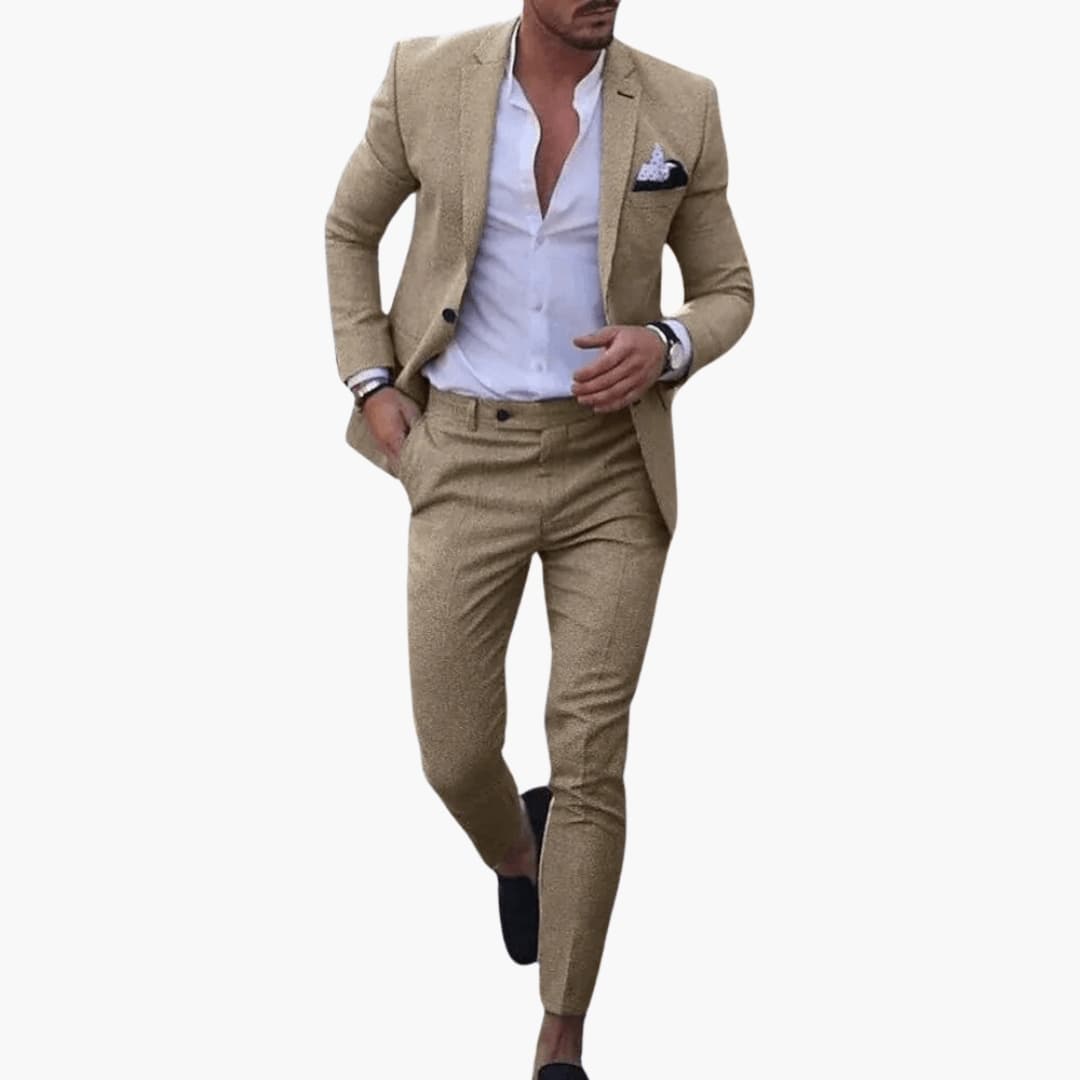 Men's slim-fit executive suit set matching jacket pants professional office wear charcoal formal
