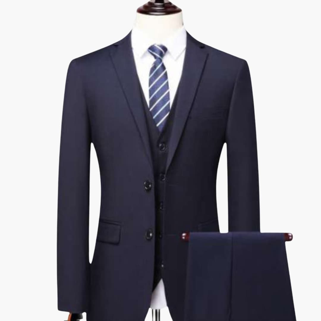 Men's three-piece suit notched lapel jacket vest straight-leg pants classic formal attire
