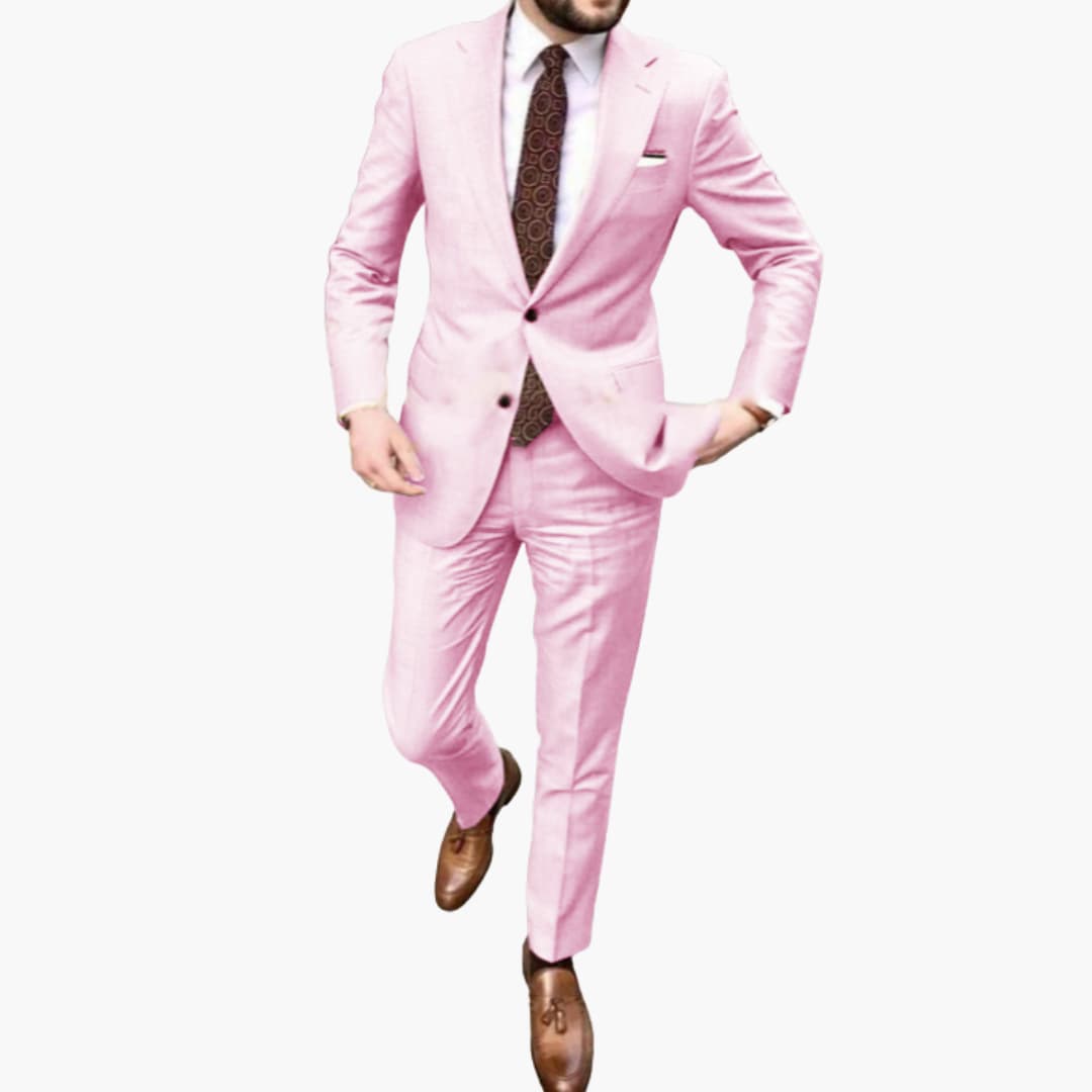 Men's slim fit two-piece suit, notched lapel, lightweight year-round professional wear