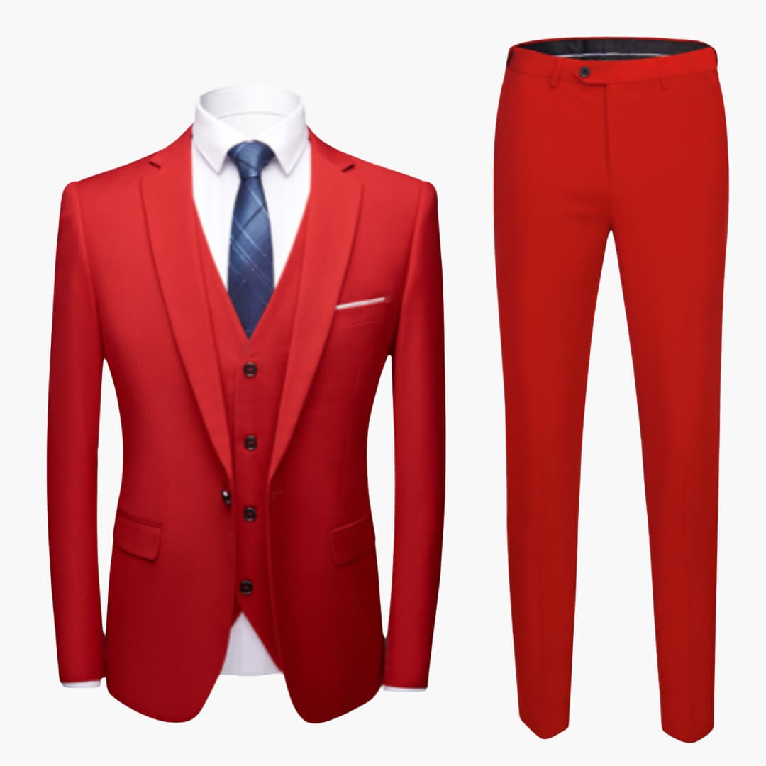 Men's three-piece navy suit one-button jacket vest notch lapel year-round professional formal set