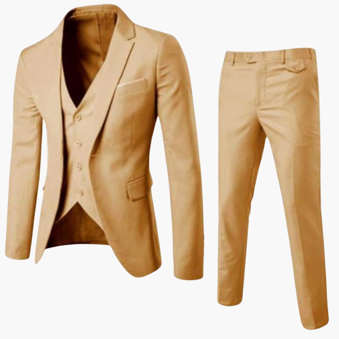 Men's three-piece charcoal suit one-button jacket notch lapel vest professional slim fit