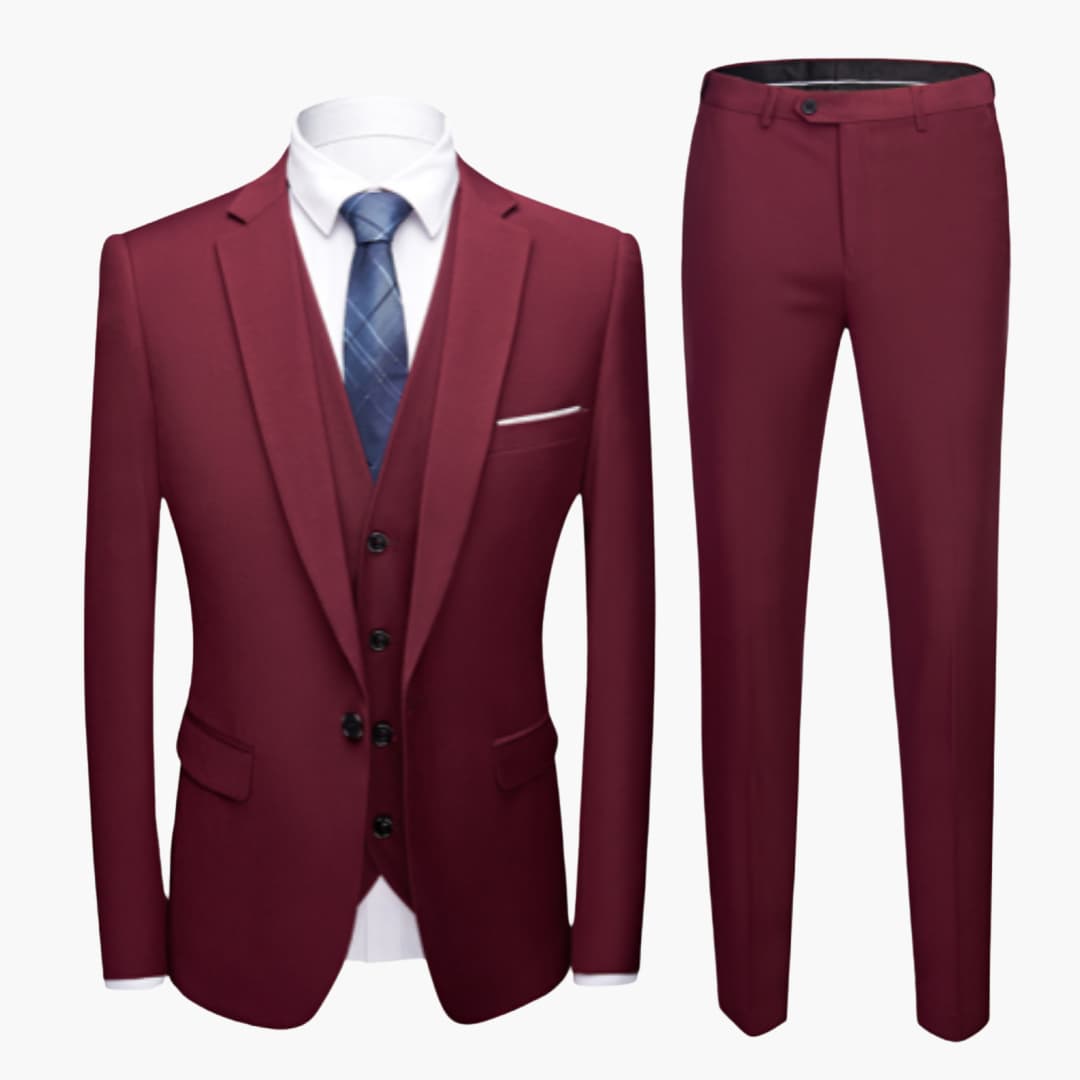 Men's three-piece charcoal suit one-button jacket notch lapel vest year-round professional formal wear