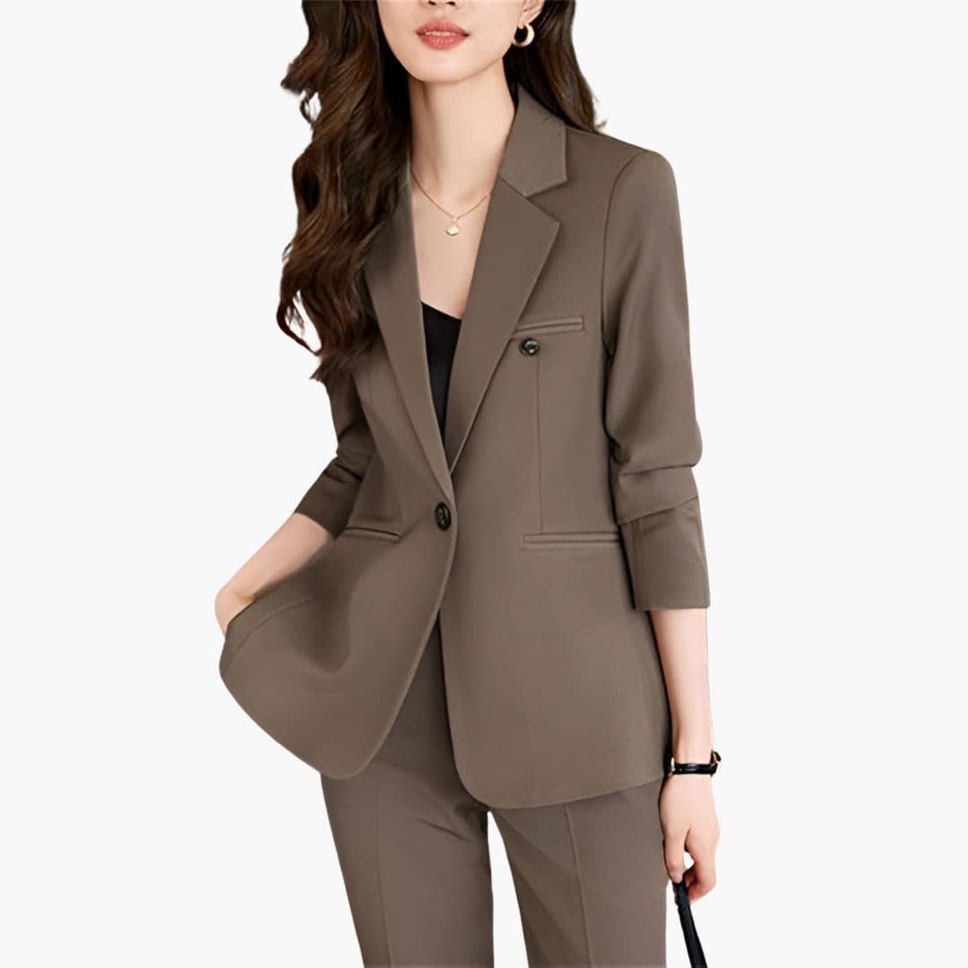 Women's two-piece costume jacket set with notched lapel collar and matching trousers for cosplay