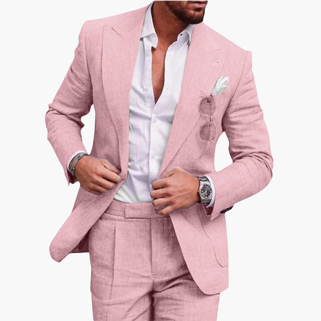 Men's light summer suit notched lapel two-button jacket set breathable structured professional fit