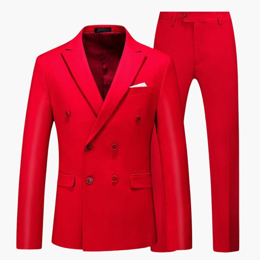 Men's lightweight navy double-breasted suit set tailored fit notch lapels flat-cut trousers summer daywear