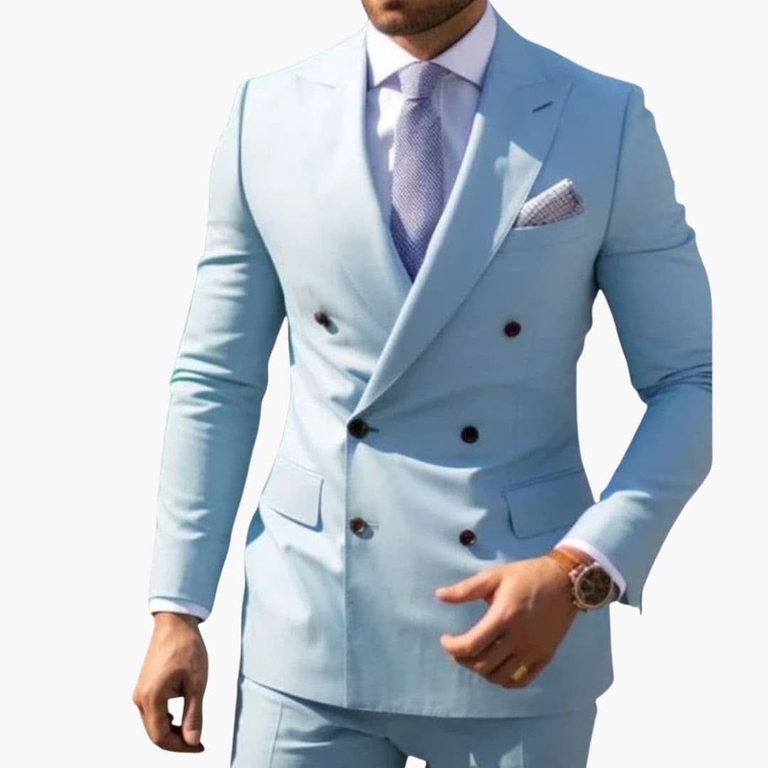 Men's two-piece formal suit pointed collar blazer structured shoulders elegant straight pants