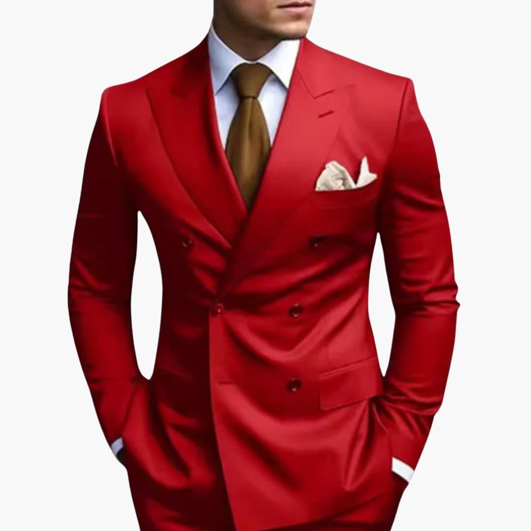 Men's two-piece formal suit black pointed collar blazer structured shoulders elegant slim fit