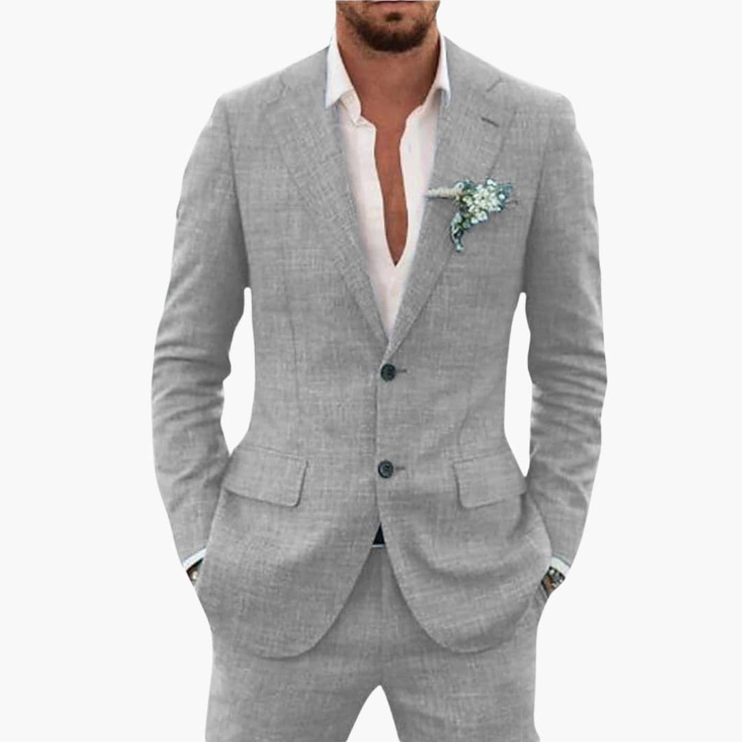 Men's slim fit light blue summer suit structured notched lapel jacket two-button semi-formal set