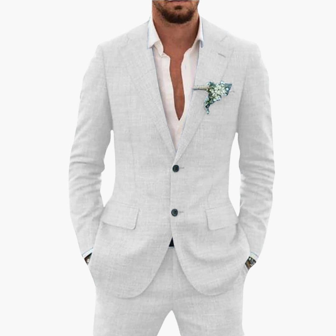 Men's slim fit summer suit light blue structured jacket notched lapel two-button semi-formal set