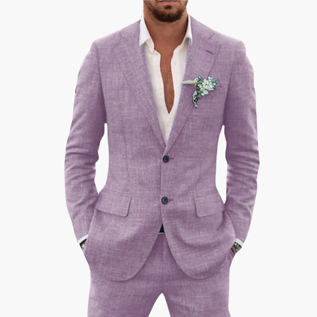 Men's slim fit light summer suit structured notched lapel two-button jacket semi-formal style