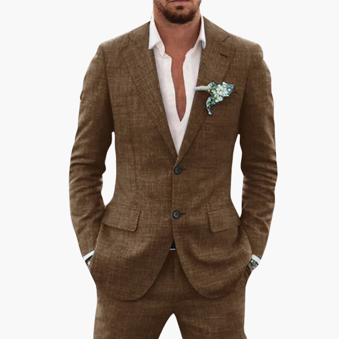 Men's slim fit summer suit light notched lapel two-button structured jacket semi-formal style