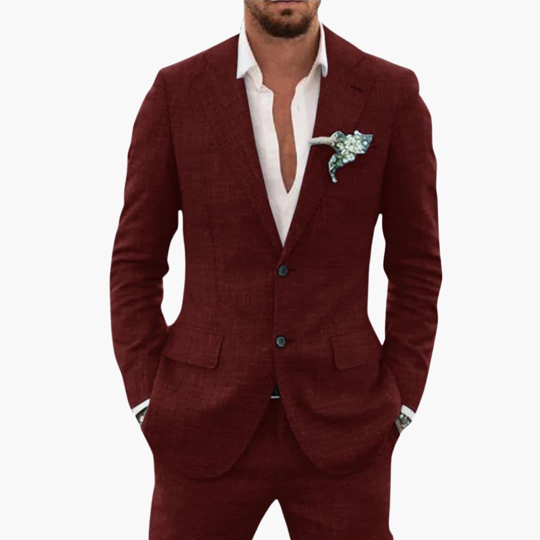 Men's slim fit summer suit light notched lapel jacket two-button closure semi-formal two-piece set
