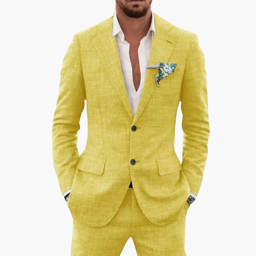 Men's slim fit light summer suit structured jacket notched lapel two-button semi-formal two-piece set