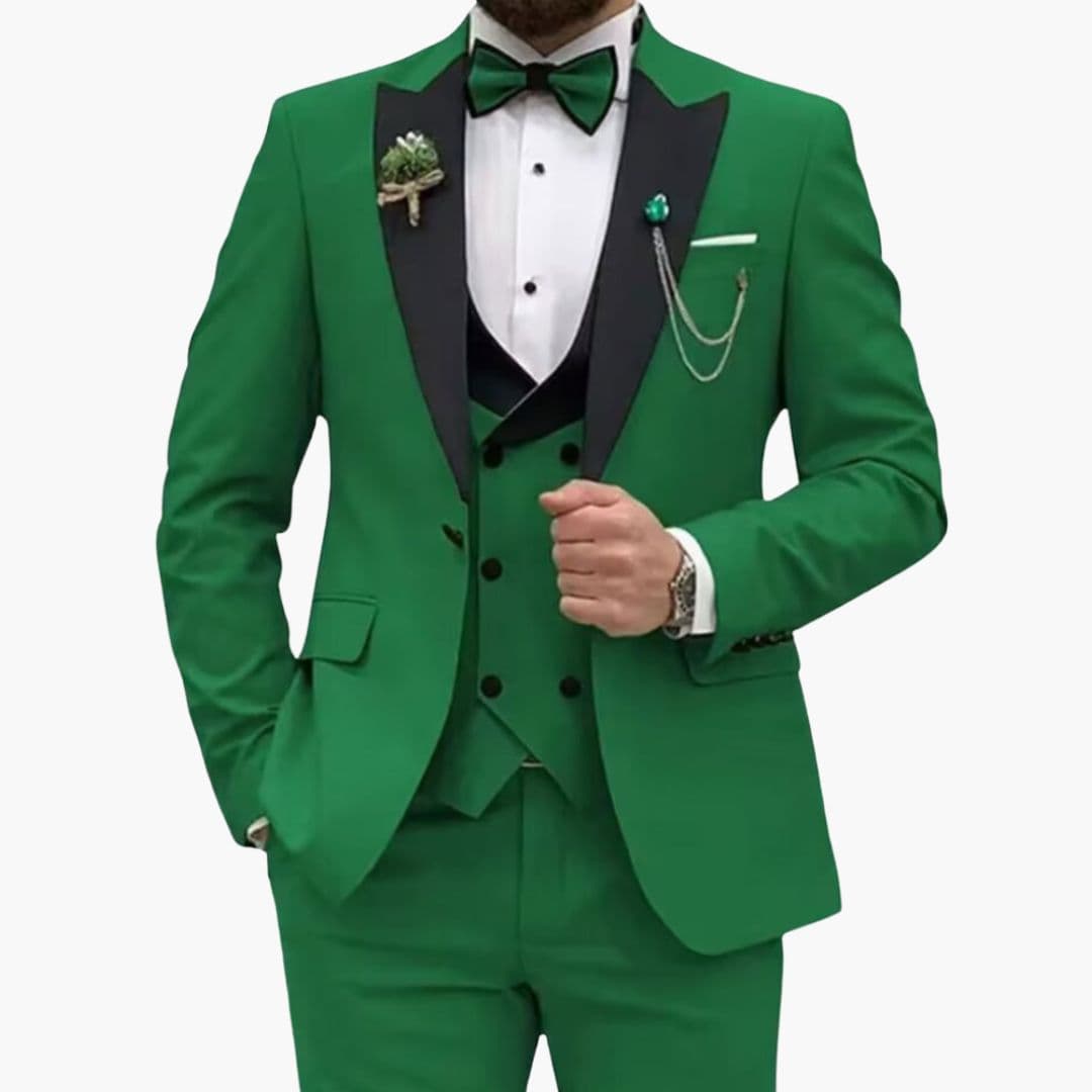 Men's slim-fit three-piece suit black contrasting collar vest professional wedding formal wear
