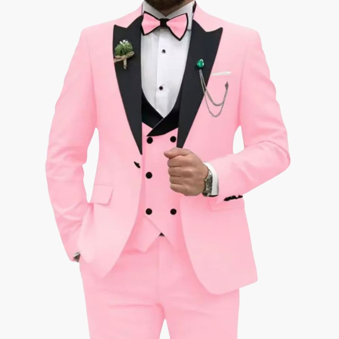 Men's slim-fit three-piece suit black contrasting collar vest one-button jacket formal wear