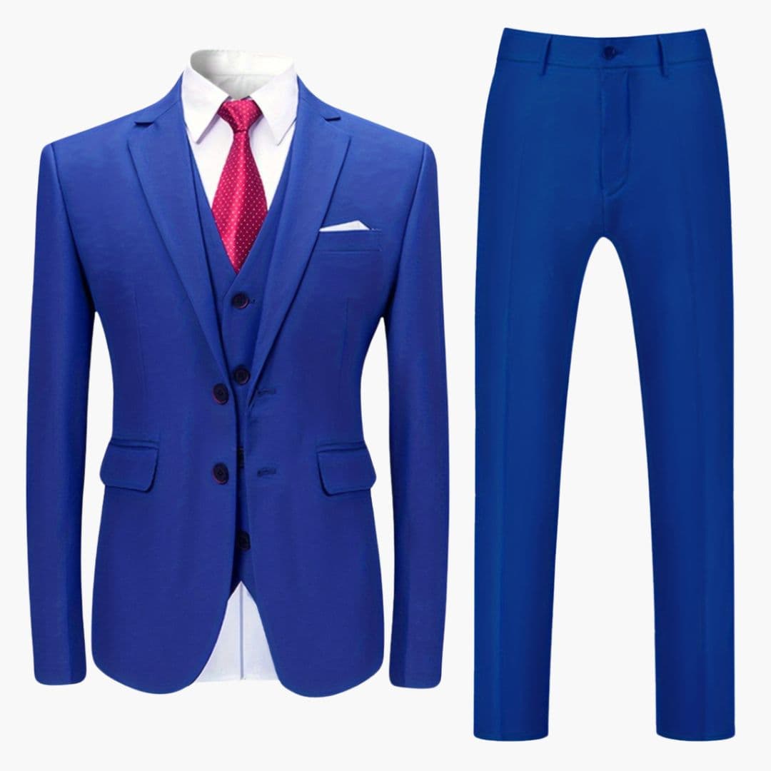Men's charcoal three-piece suit notch lapel jacket vest tailored slim fit formal professional