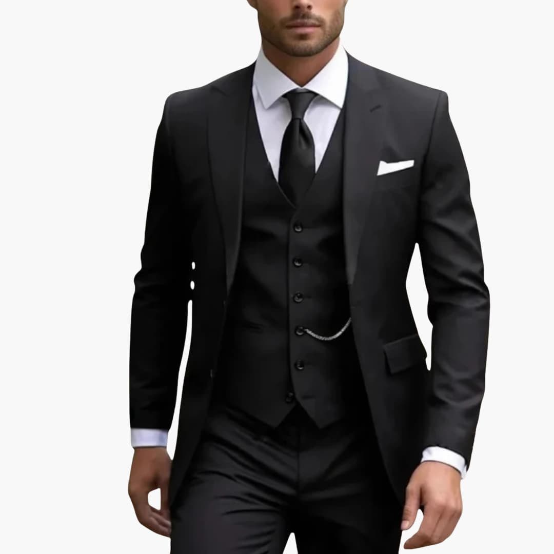 Men's classic fit three-piece suit notch lapel jacket vest pants set uniform woven finish formal