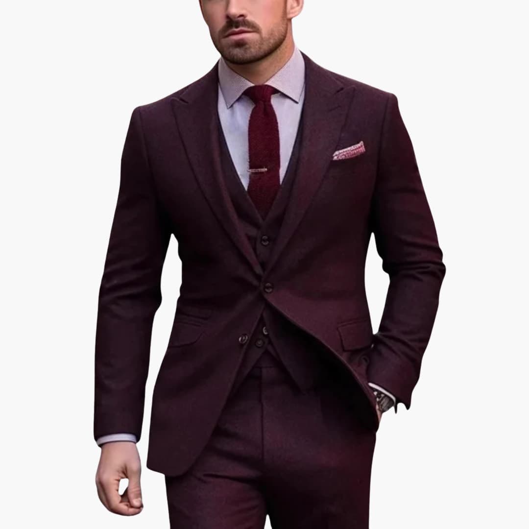 Men's classic fit three-piece suit notch lapel jacket vest pants set uniform woven finish formal