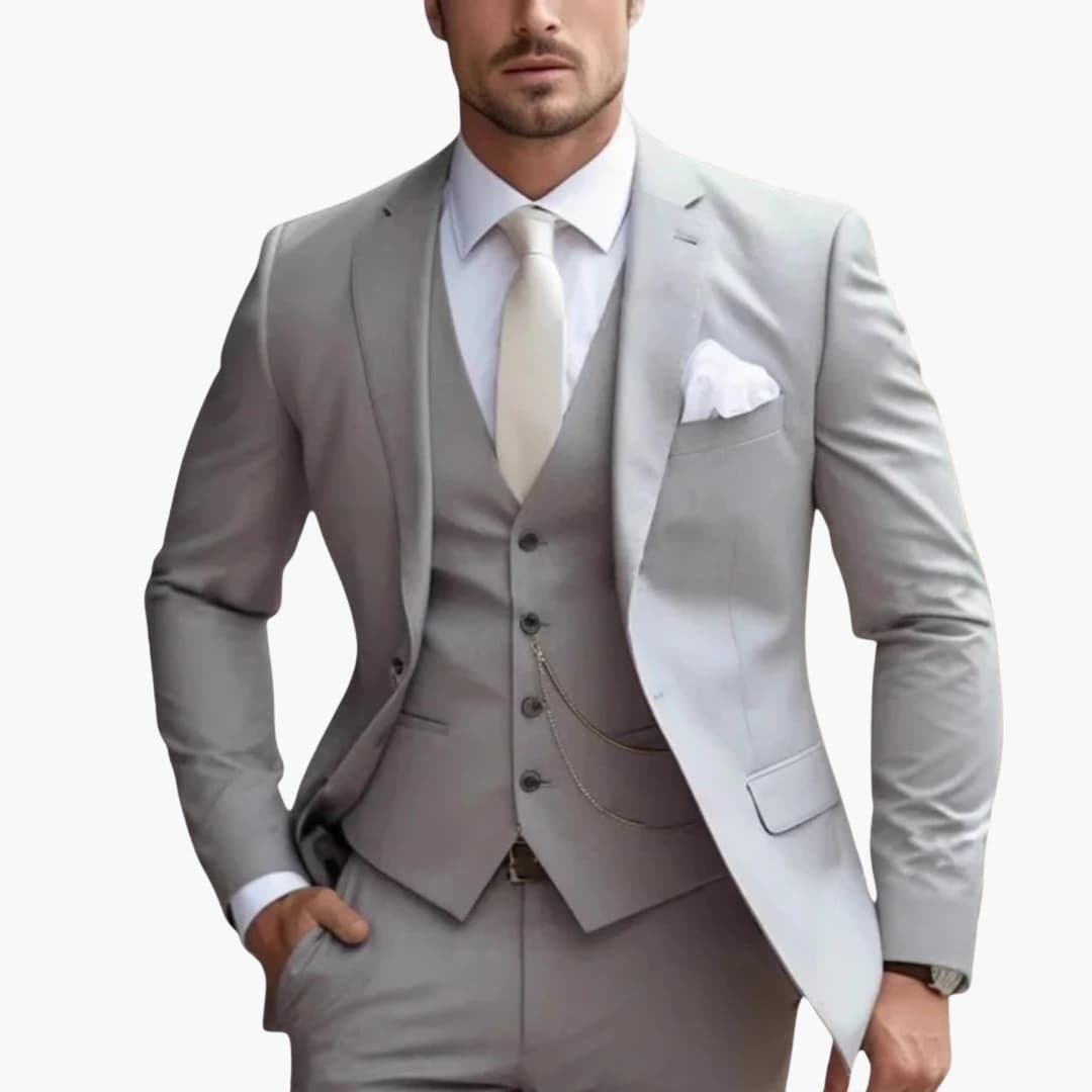 Men's classic fit three-piece suit notch lapel jacket vest pants set uniform woven finish formal