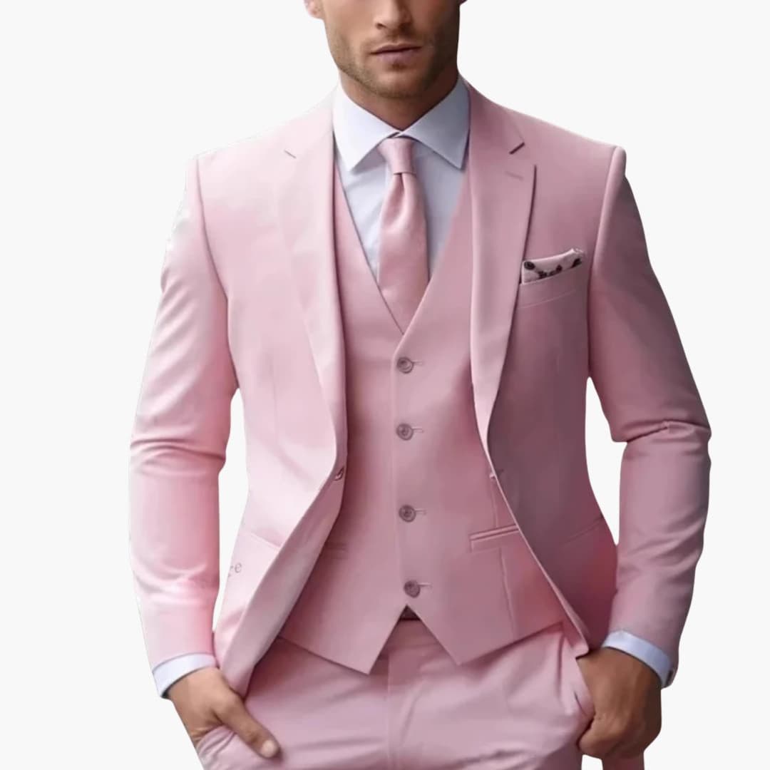 Men's classic fit three-piece suit notch lapel jacket vest pants set professional formal wear