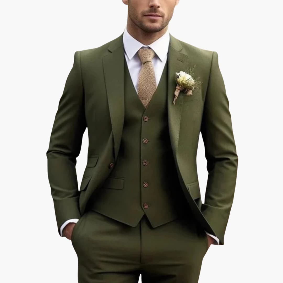 Men's classic fit three-piece suit notch lapel jacket vest pants set uniform woven finish