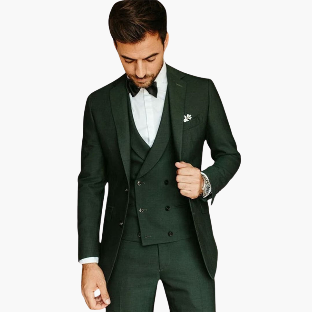 Men's three-piece suit with vest and blazer in classic straight-cut style for formal occasions