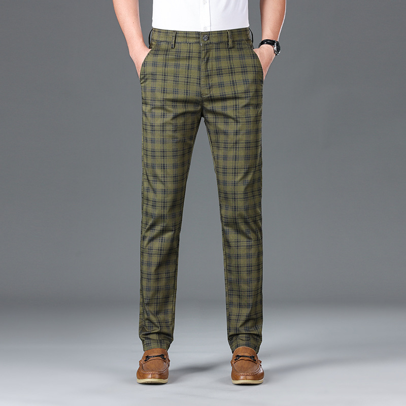 Côte & Rue tapered plaid trousers with polished check pattern and zip fly for modern professionals