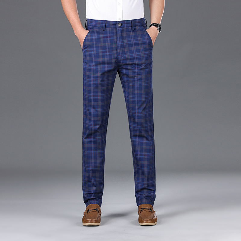 Côte & Rue tapered plaid trousers refined check pattern zip fly belt loops modern professional fit