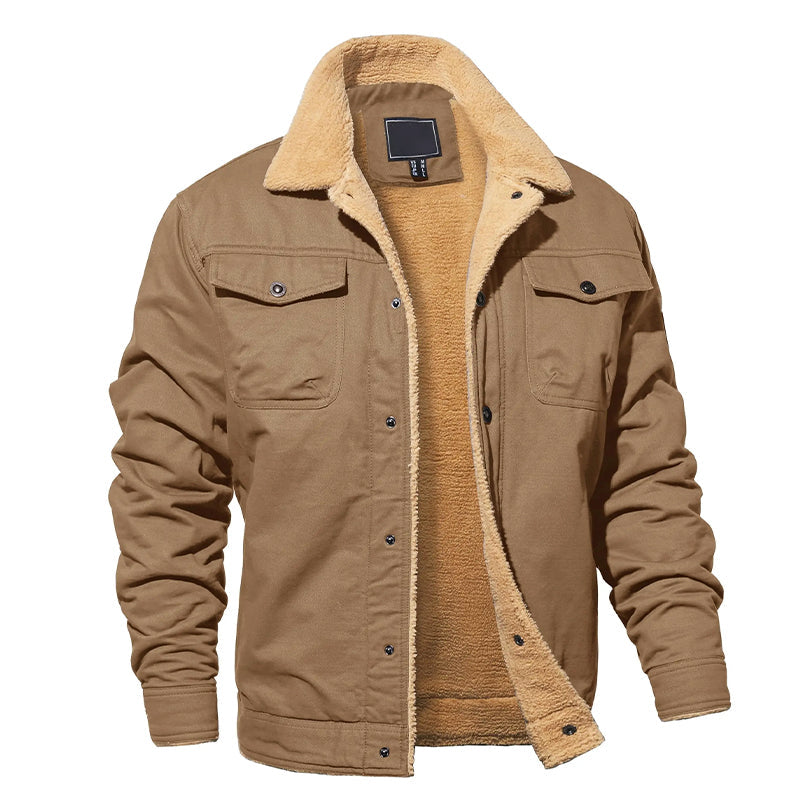Men's cotton cargo jacket with fleece lining, rugged outerwear for cold weather urban style
