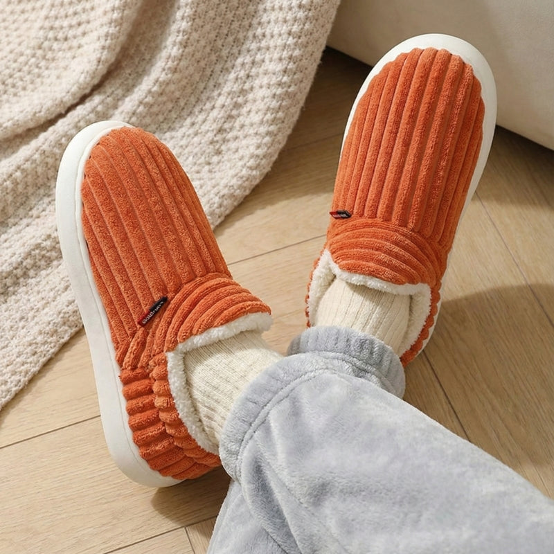 Corduroy slipper boots couples fleece-lined arch support cozy home footwear warm plush booties