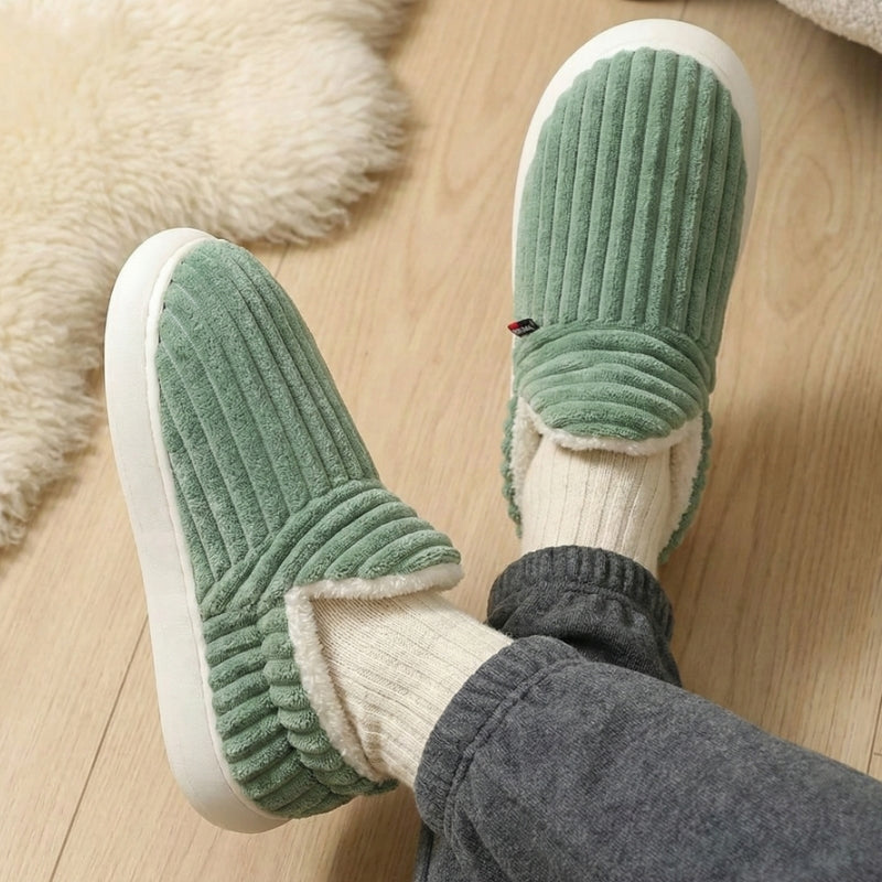 Corduroy slipper boots couples fleece-lined arch support cozy home footwear warm plush booties