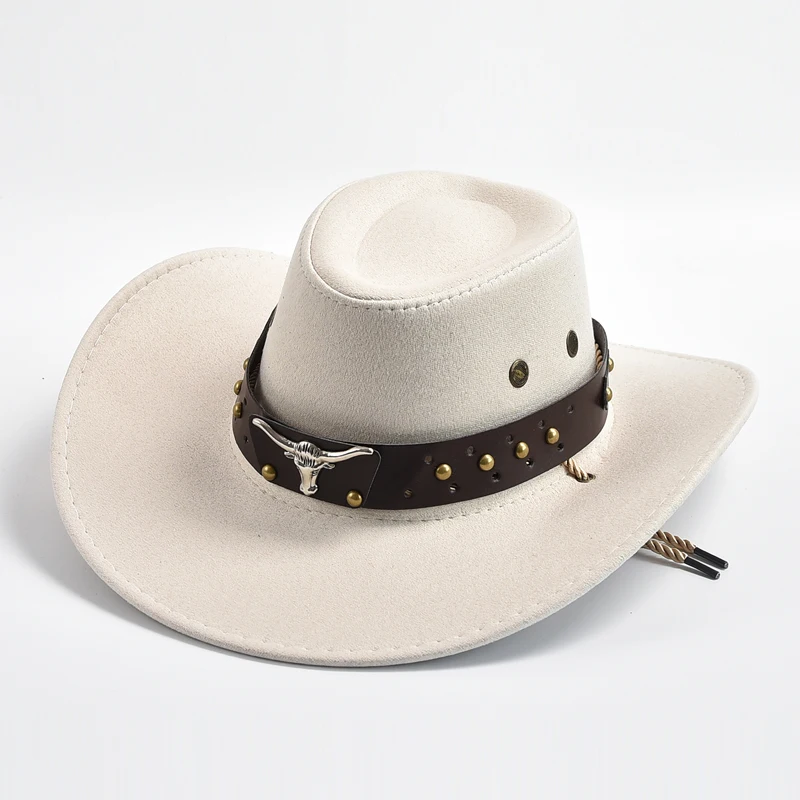 Brown premium felt cowboy rancher hat with studded leather band and silver longhorn emblem