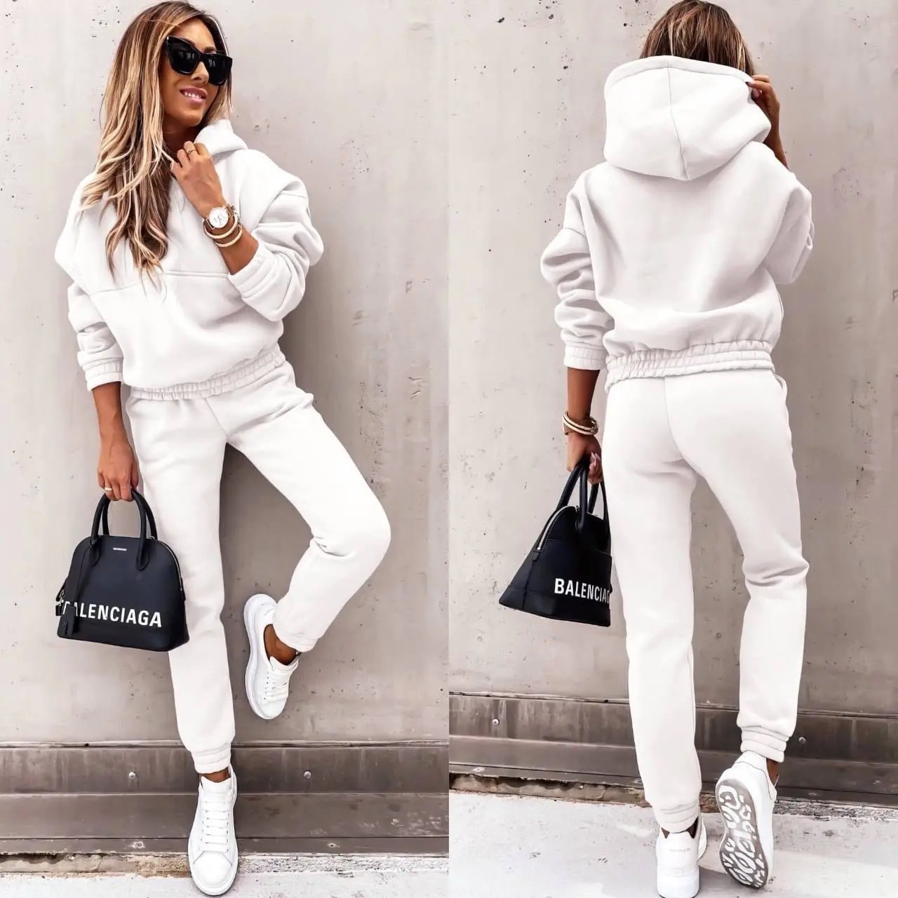 Women's cozy hoodie and jogger set soft breathable fabric relaxed fit matching loungewear