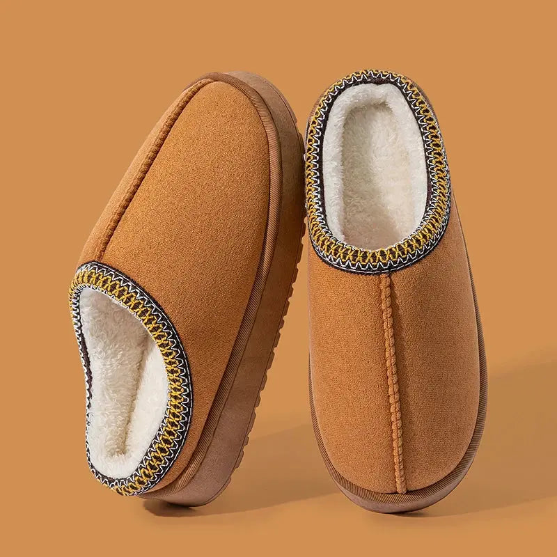 Women's cozy plush slippers with thick non-slip EVA sole for indoor outdoor comfort