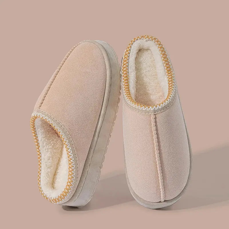 Women's cozy plush slippers with thick non-slip EVA sole for indoor outdoor comfort