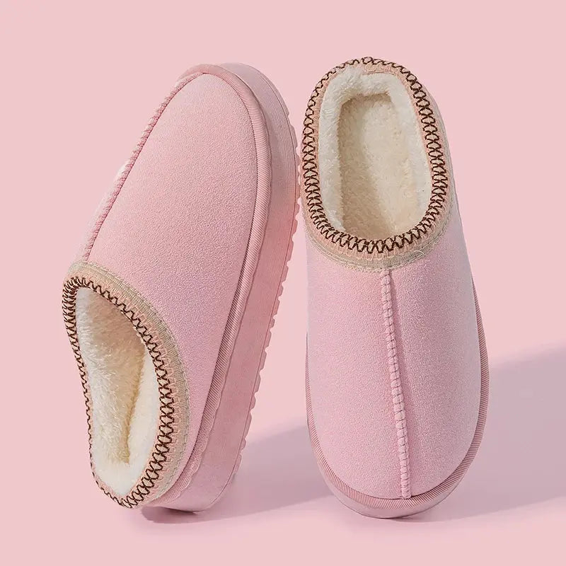 Women's cozy plush slippers with thick non-slip EVA sole for indoor outdoor comfort